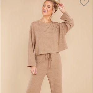 Casual evening taupe lounge wear two piece set